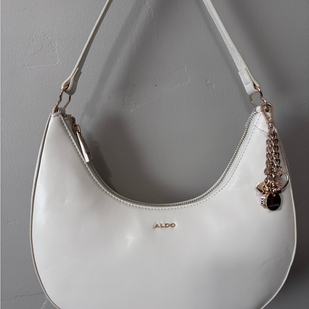 Aldo White Crescent Shoulder Bag with Textured Finish